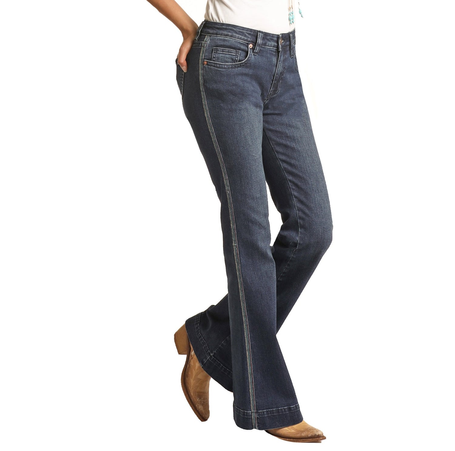 Contrast Side Hem Mid Rise Trouser Jeans