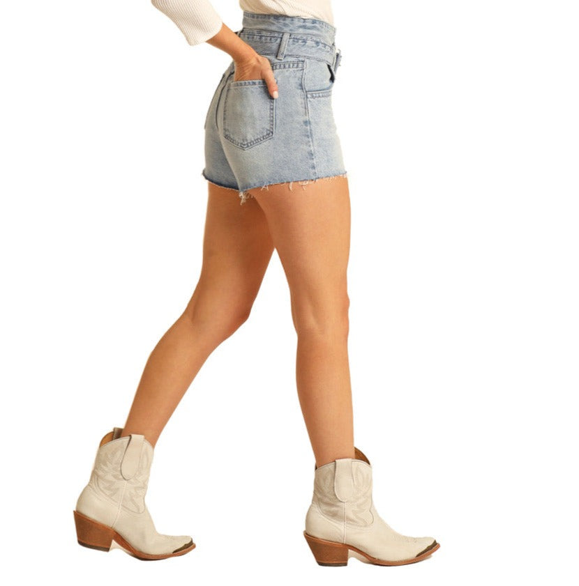 Belted Envelope Waist Denim Shorts