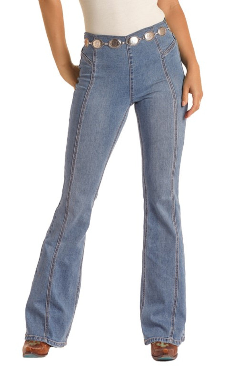 Front Seam High Rise Pull-On Flare Jeans