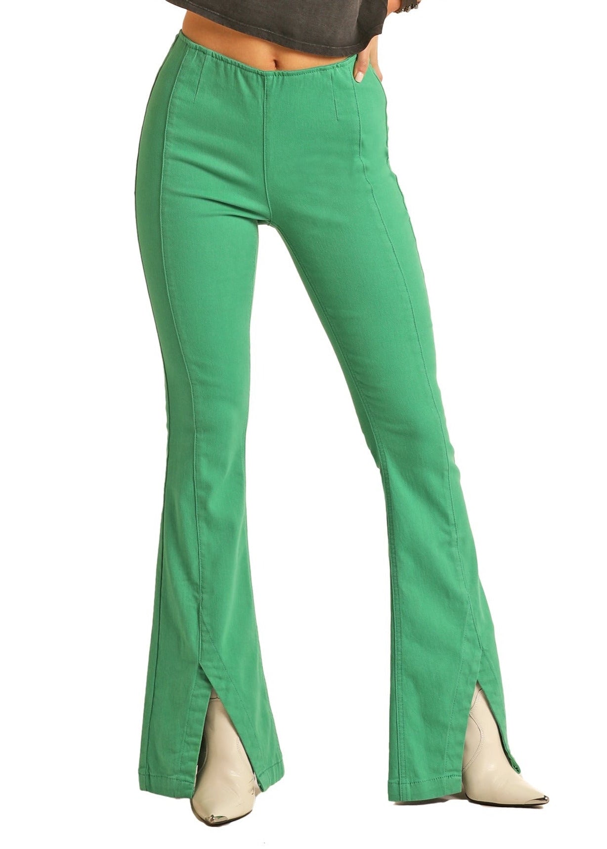 Women's Split Flare High Rise Pull-On Jeans Rock Roll Denim