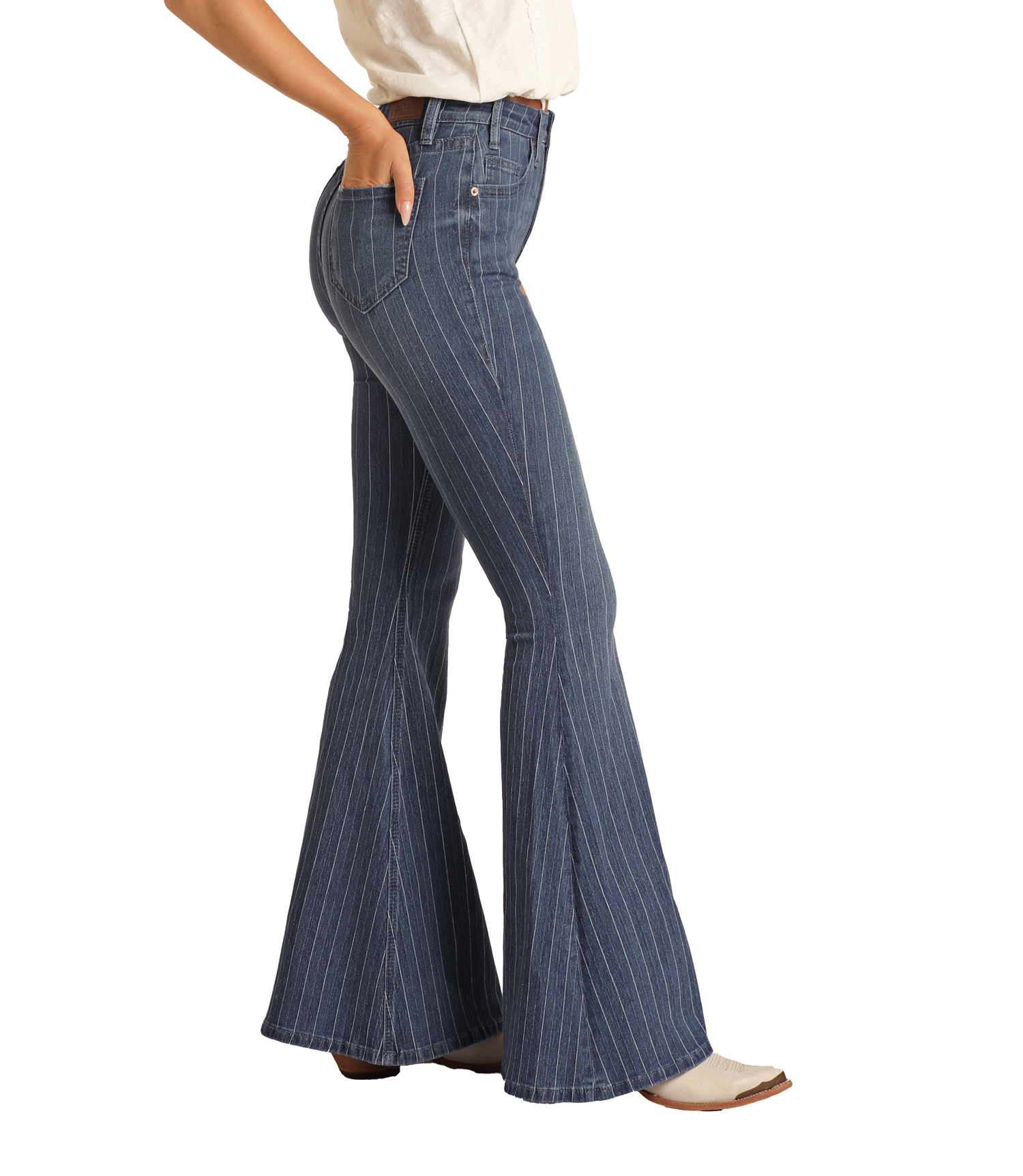 Striped High Rise Bell Bottom Jeans