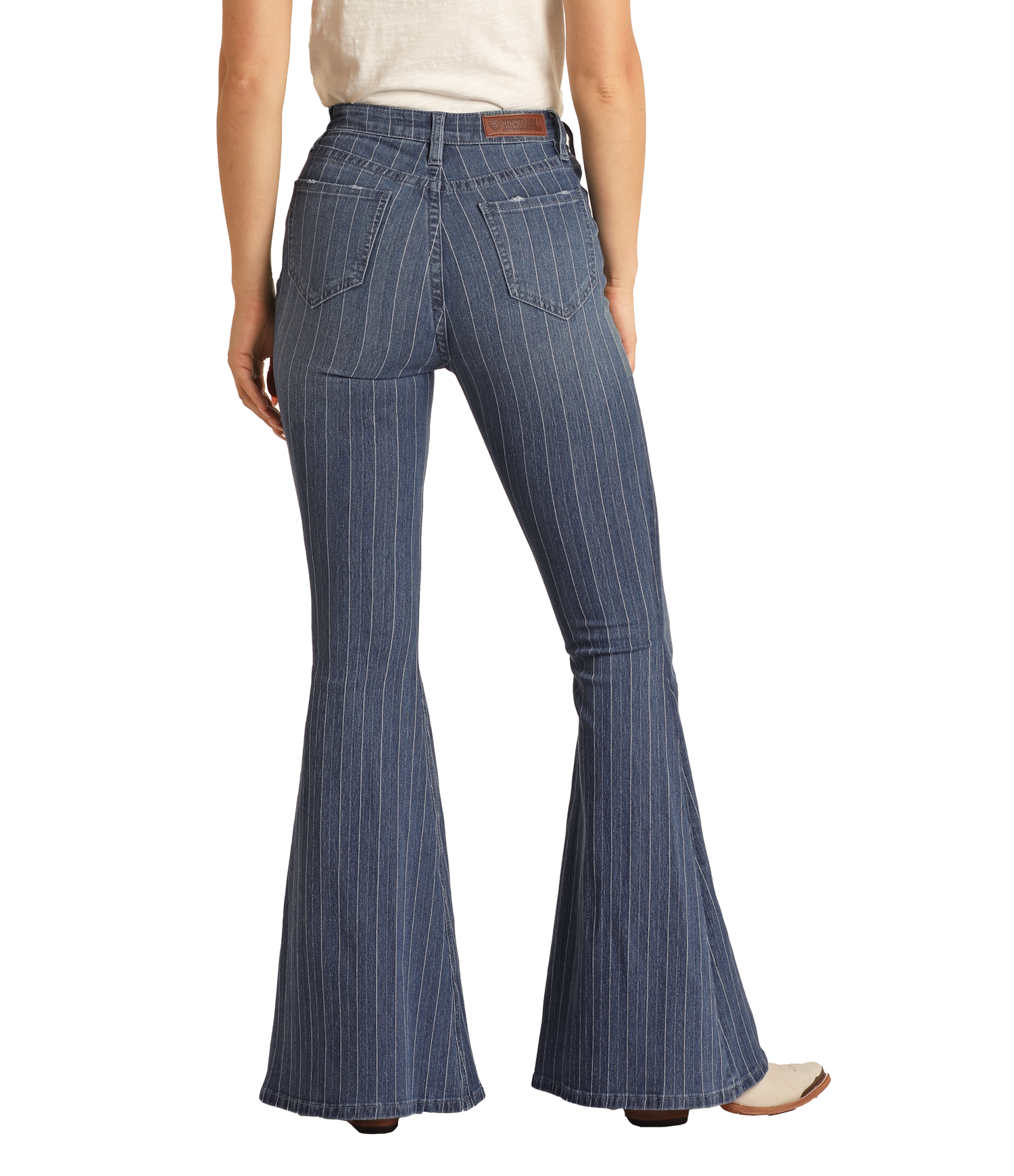 Striped High Rise Bell Bottom Jeans