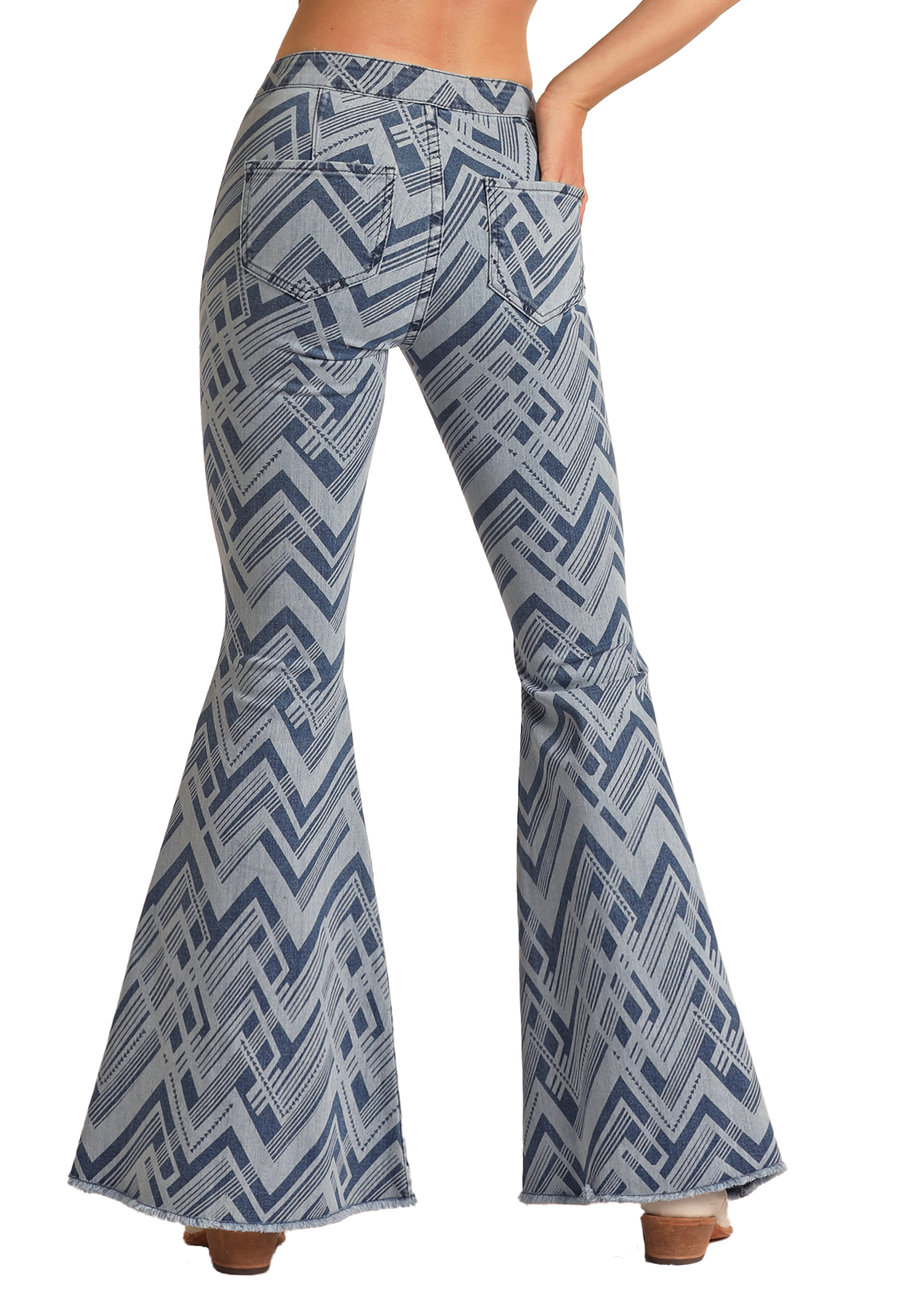 Women's Abstract Pattern High Rise Bell Bottom Jeans Rock Roll