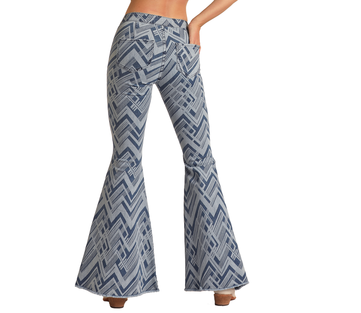 Abstract Pattern High Rise Bell Bottom Jeans