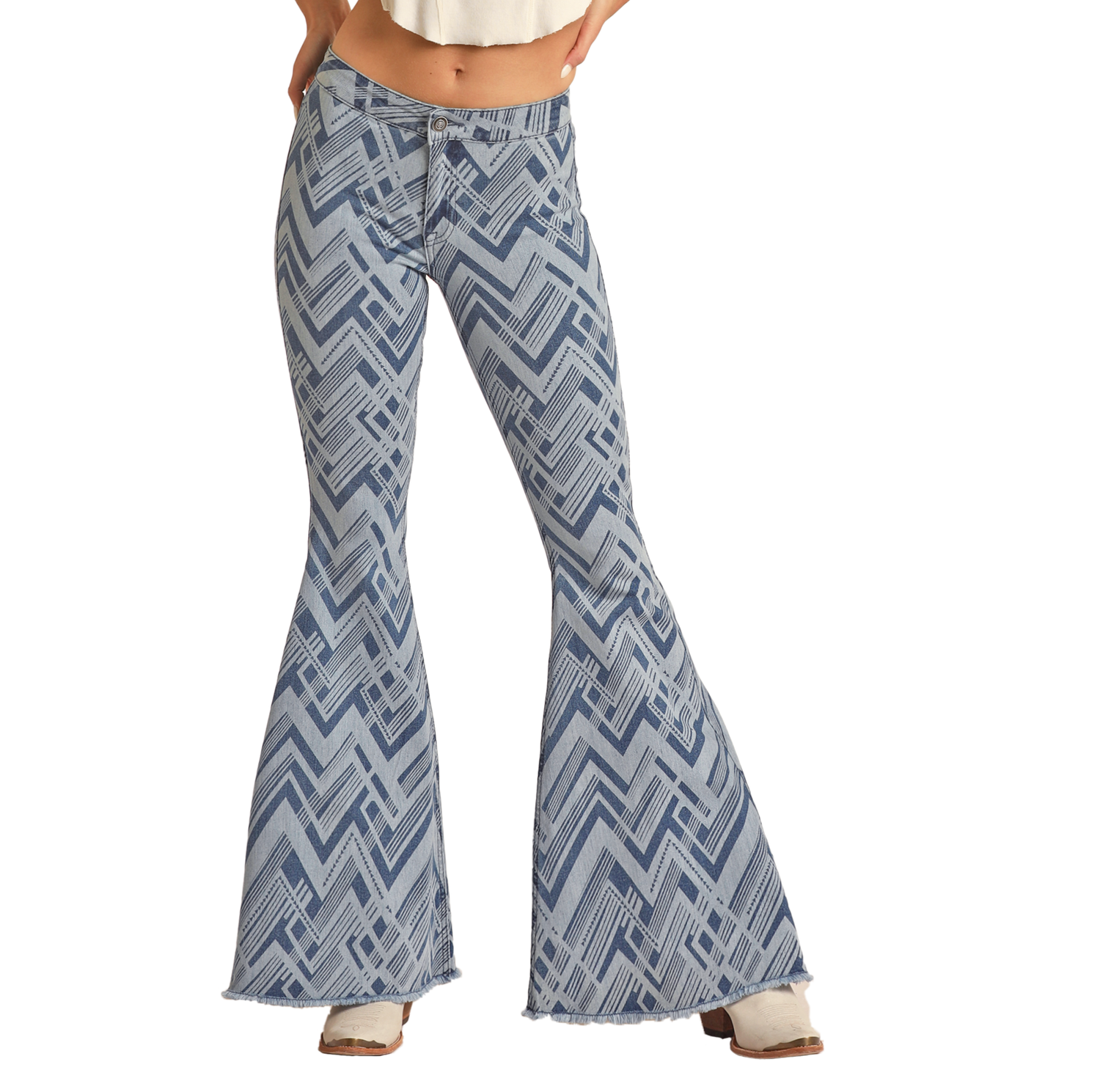 Abstract Pattern High Rise Bell Bottom Jeans