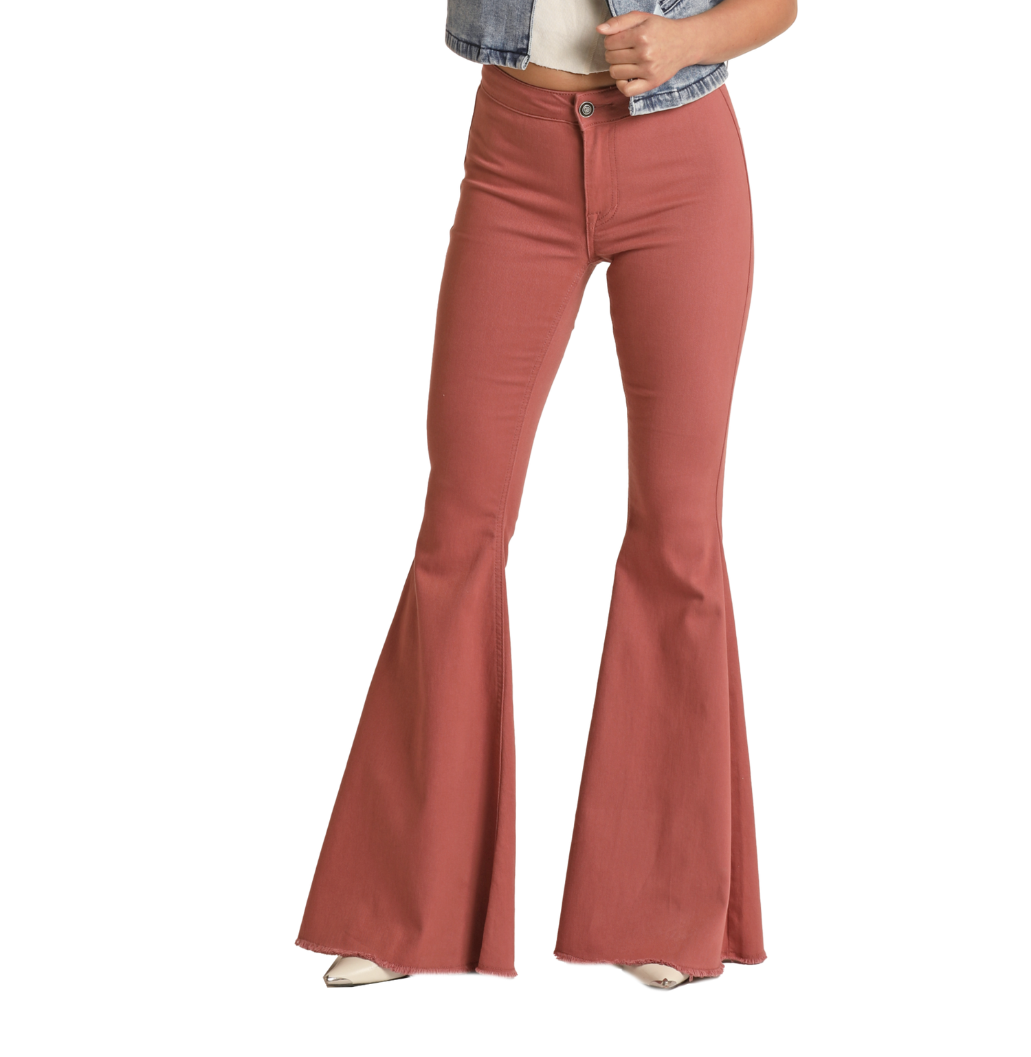 Rose Frayed Hem High Rise Bell Bottom Jeans