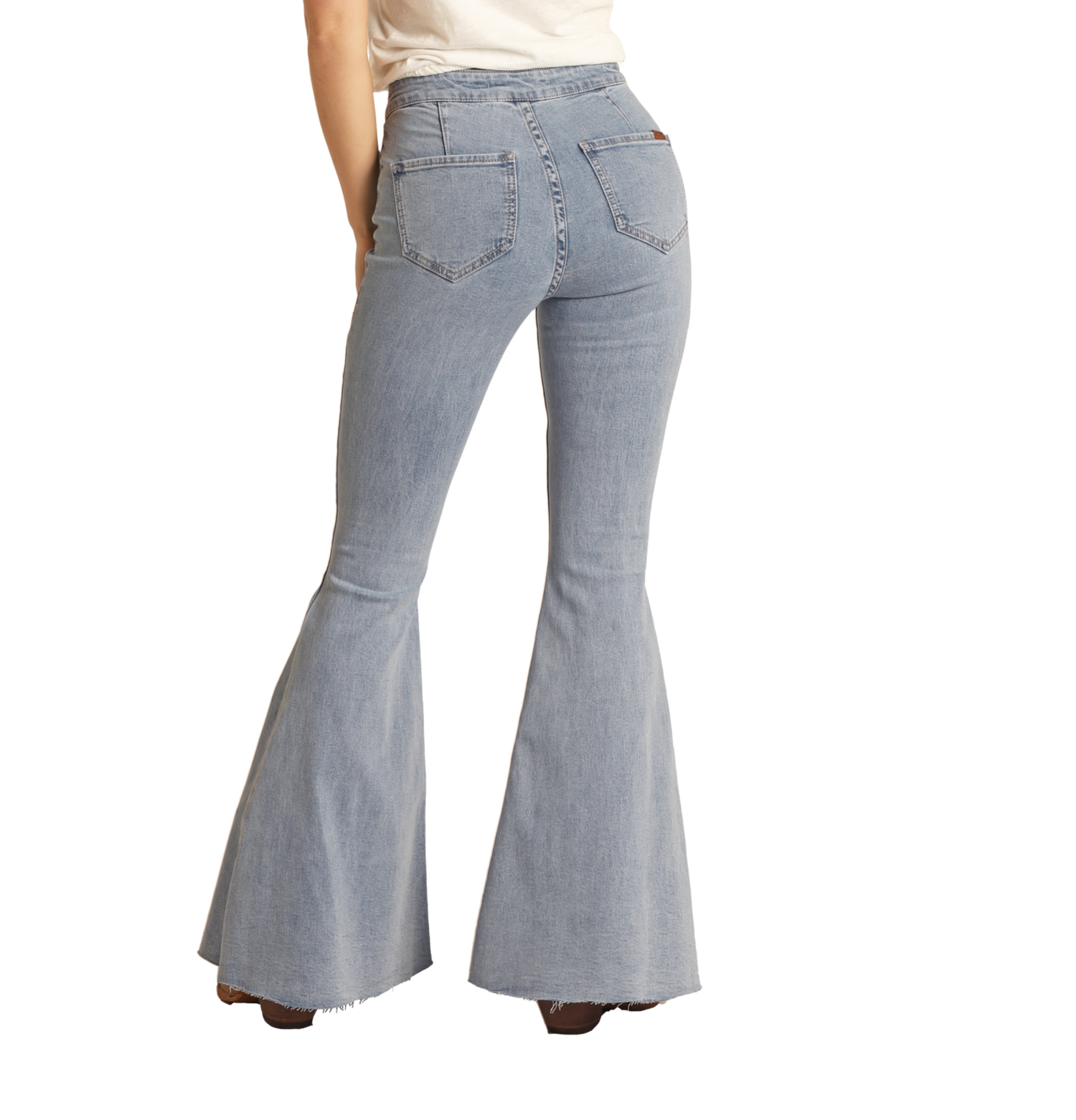 Light Wash Frayed Hem High Rise Bell Bottoms