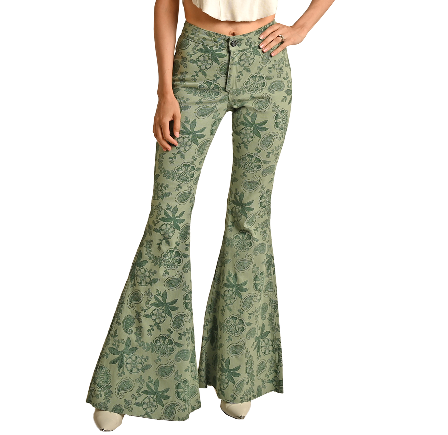 Floral High Rise Reversible Bell Bottom Jeans