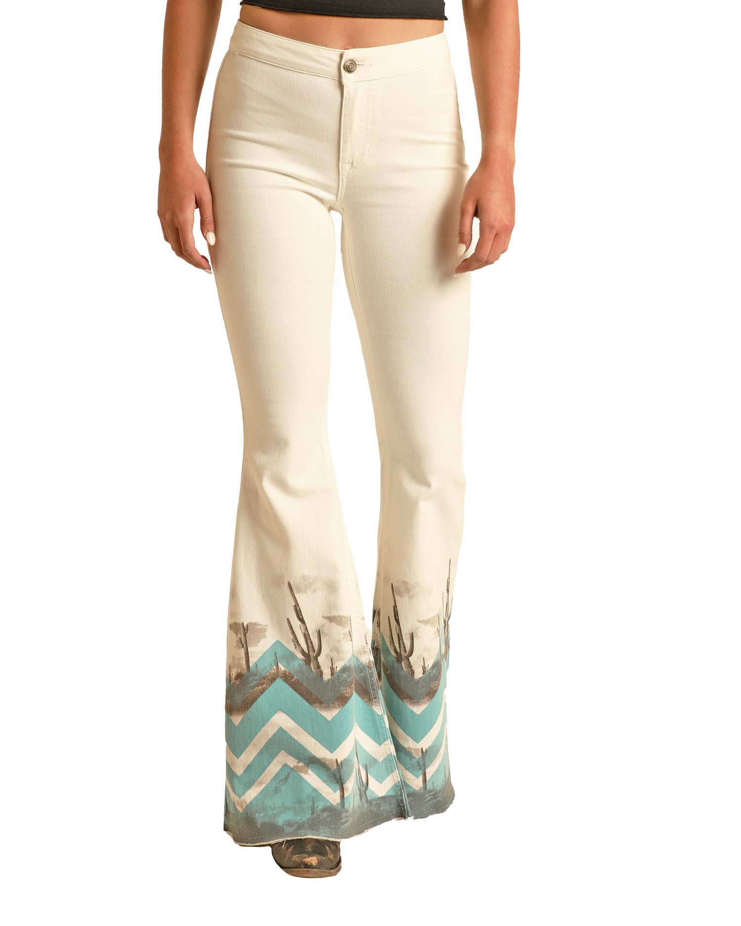 Chevron Desert Print High Rise Bell Bottom Jeans