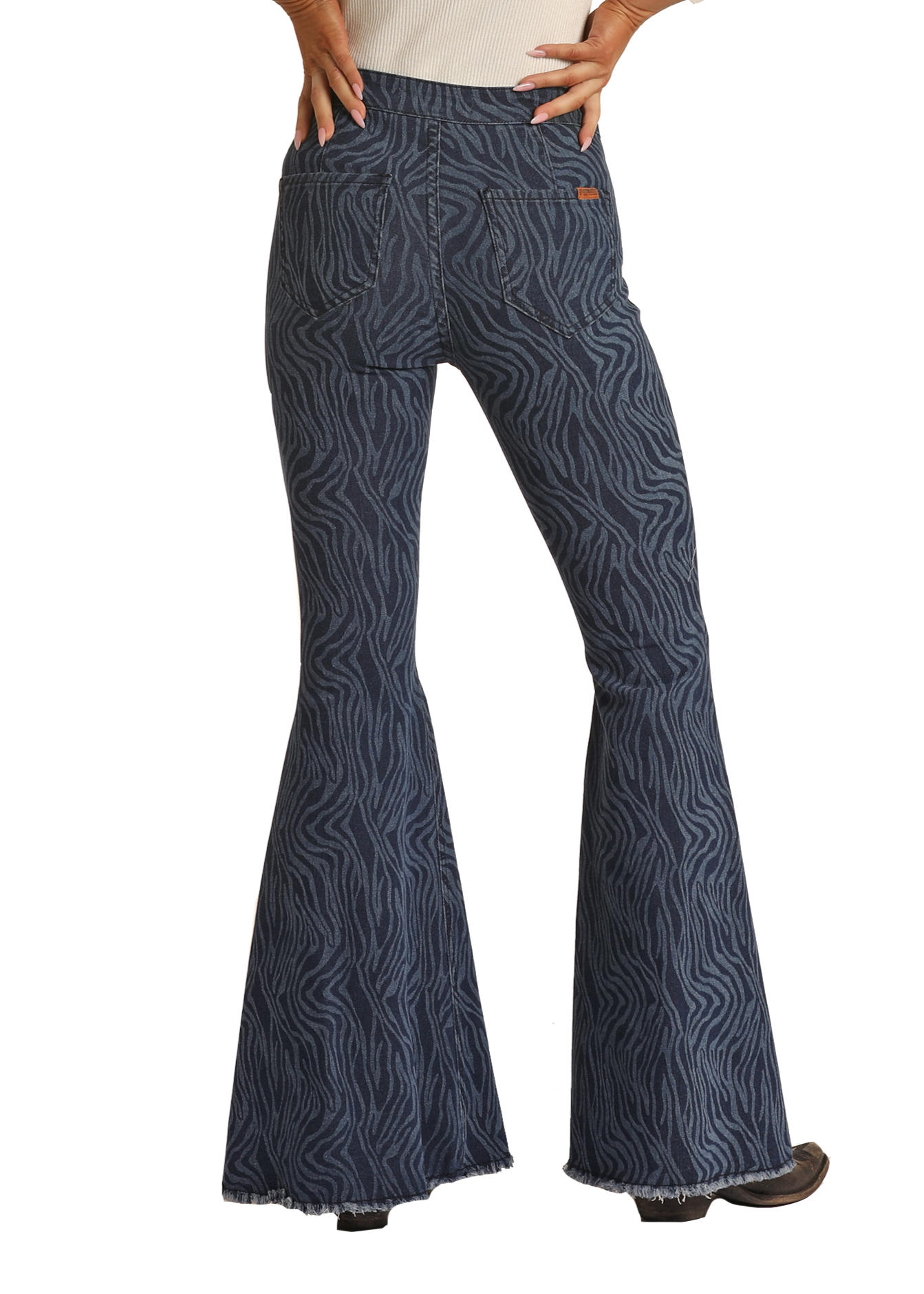 Women's Zebra High Rise Bell Bottom Jeans Rock Roll Denim