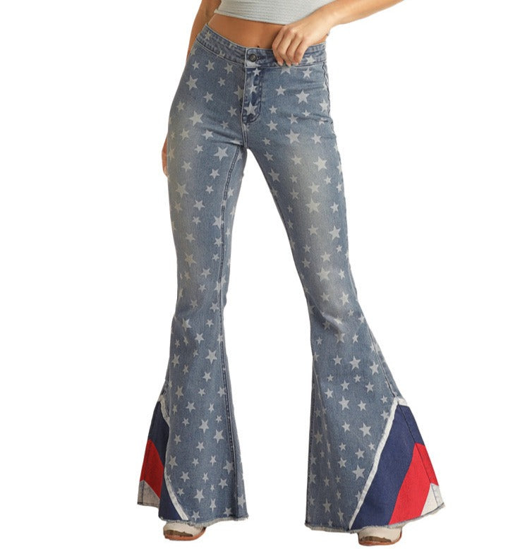 Star Chevron Flare High Rise Bell Bottom Jeans