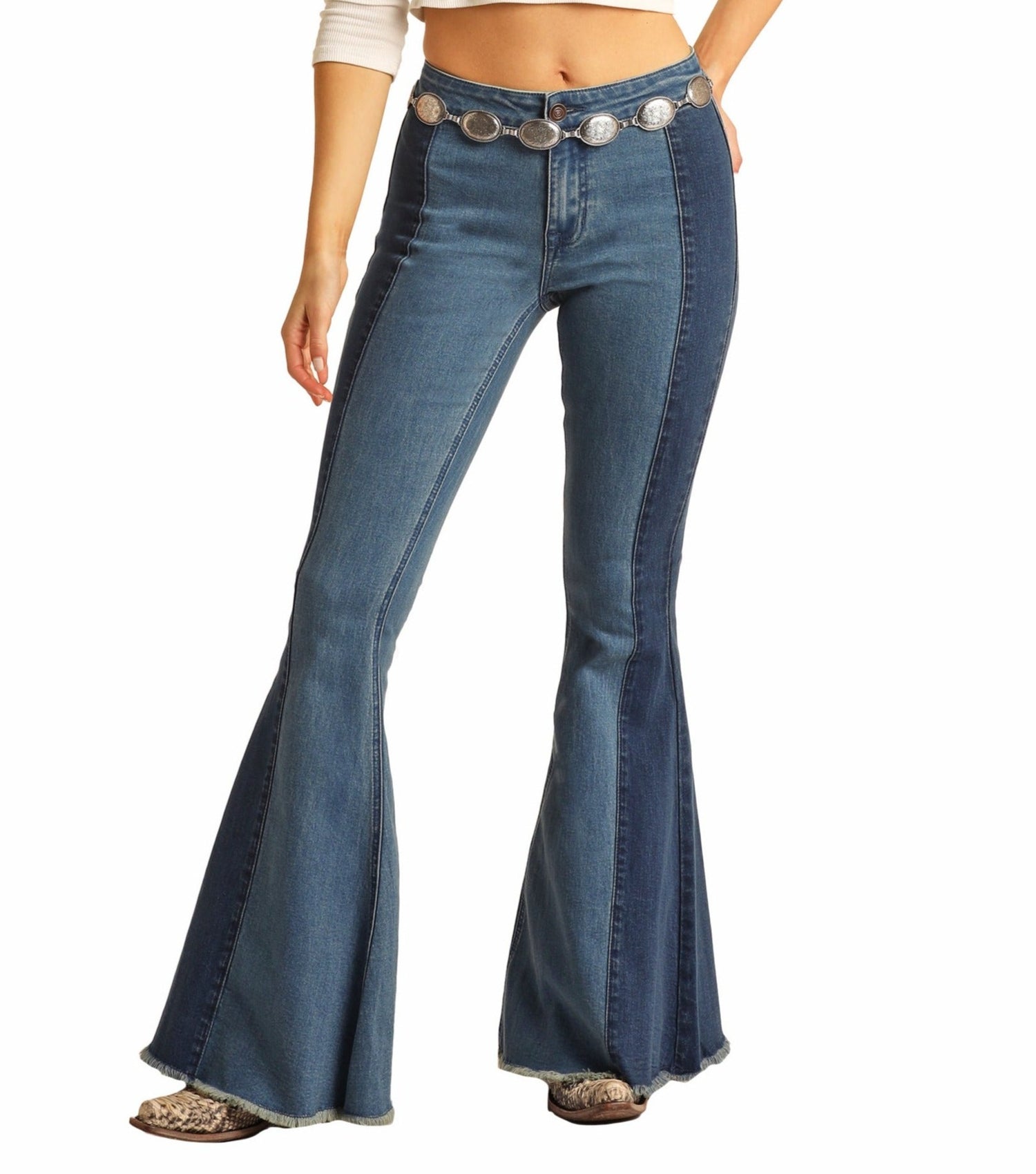 Two-Tone High Rise Bell Bottoms