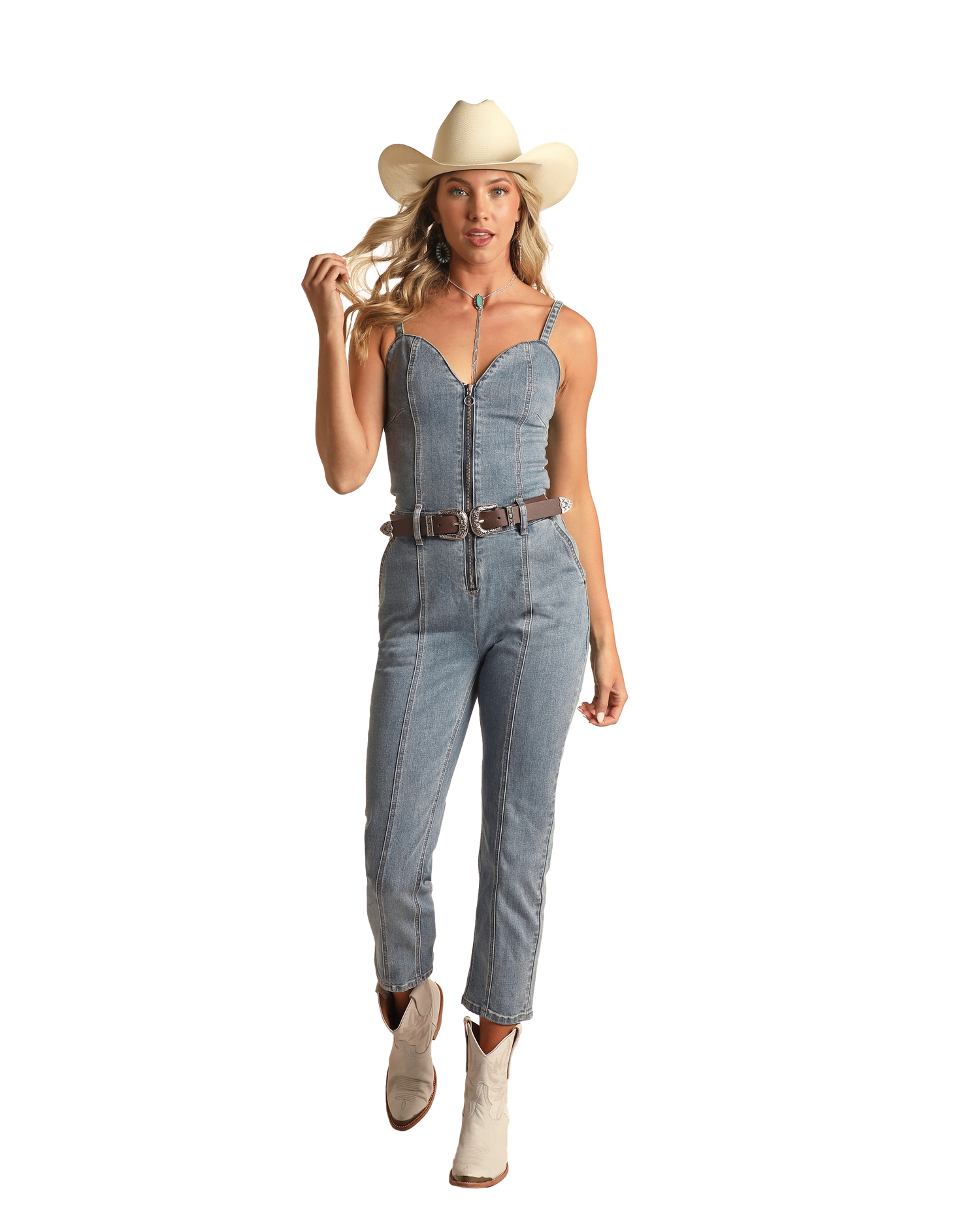 Front Seams Denim Jumpsuit