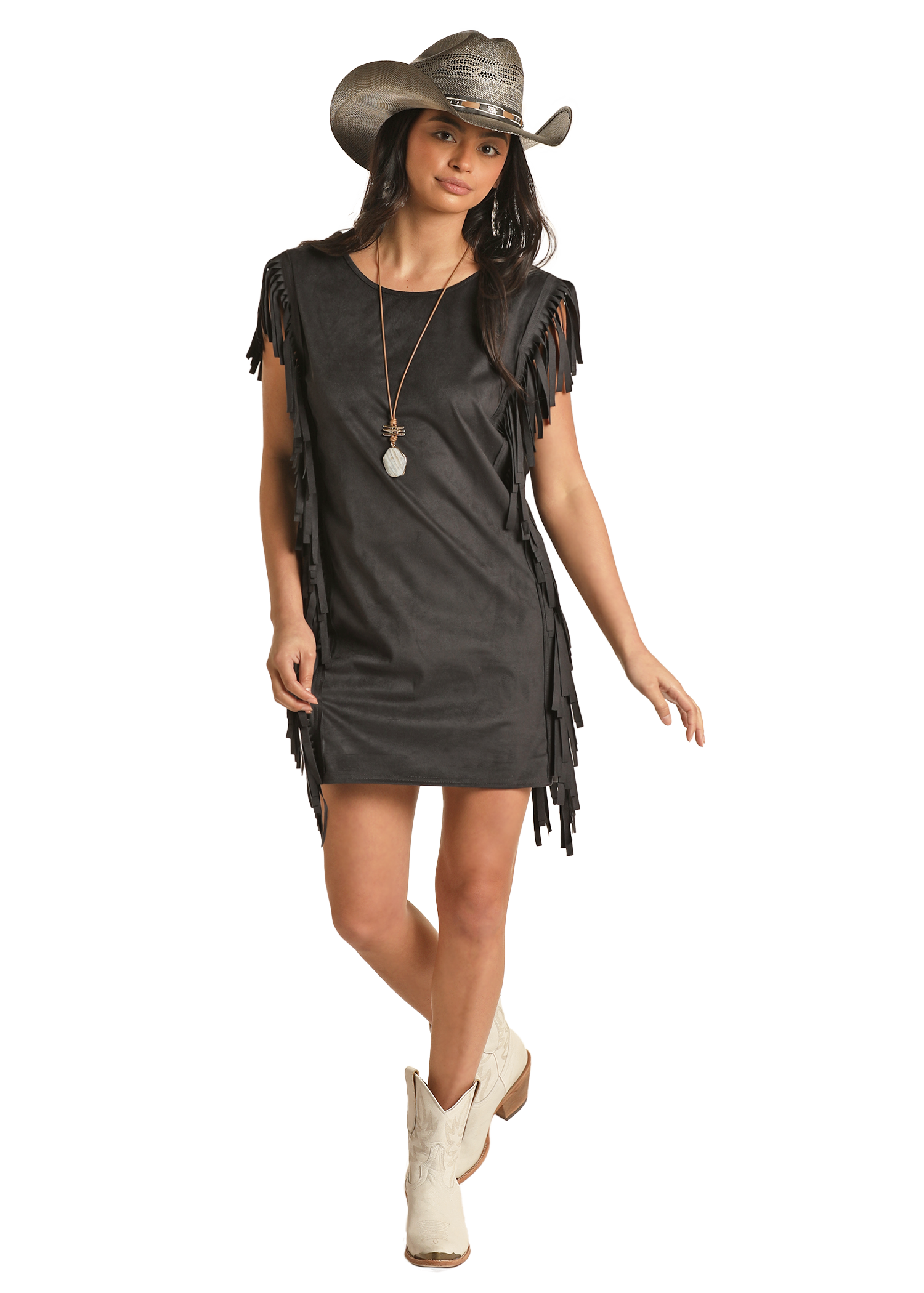 Microsuede Fringe Mini Dress