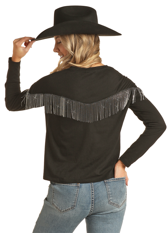 Black Chain Fringe Long Sleeve Shirt