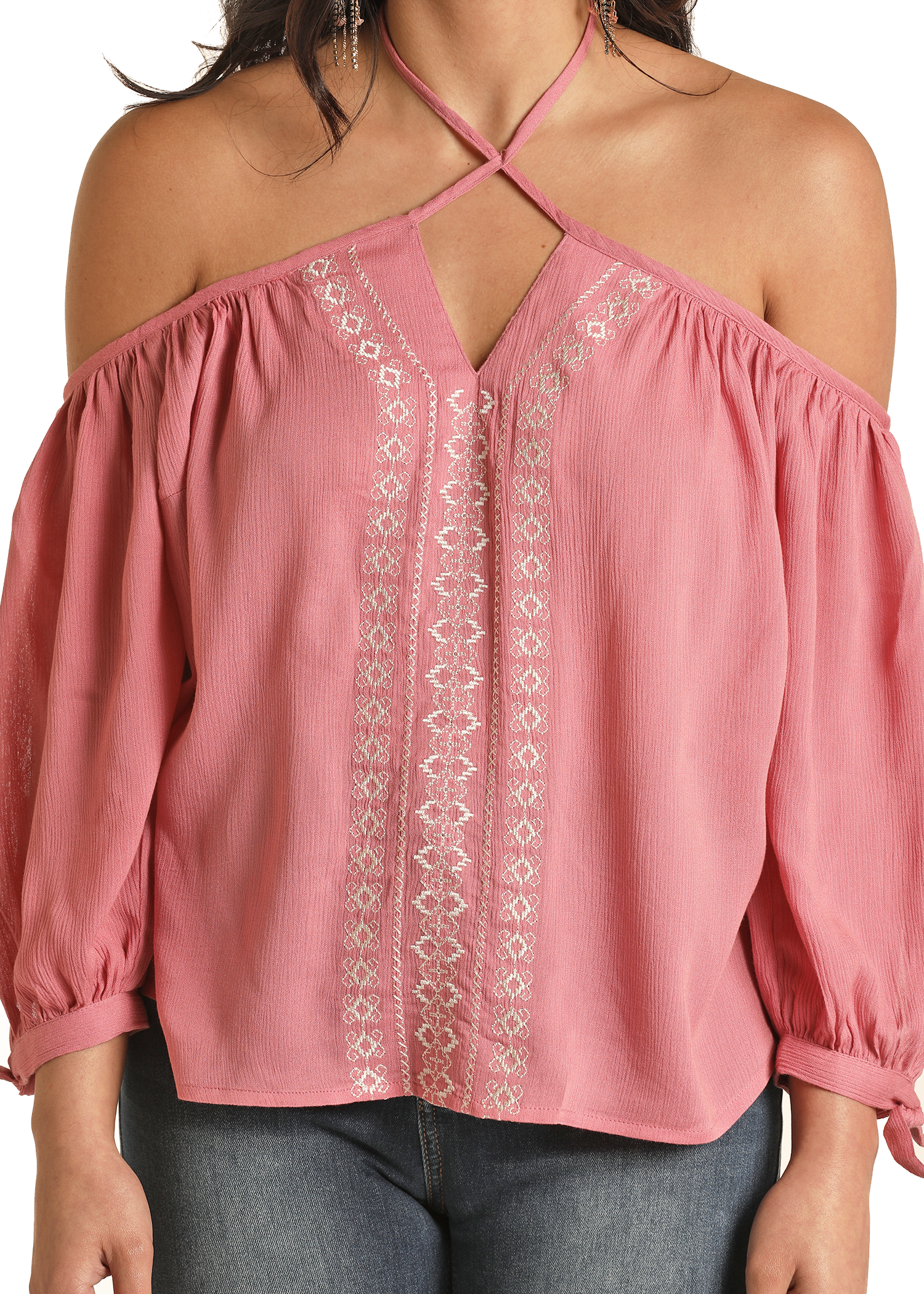 Embroidered Cold Shoulder Blouse