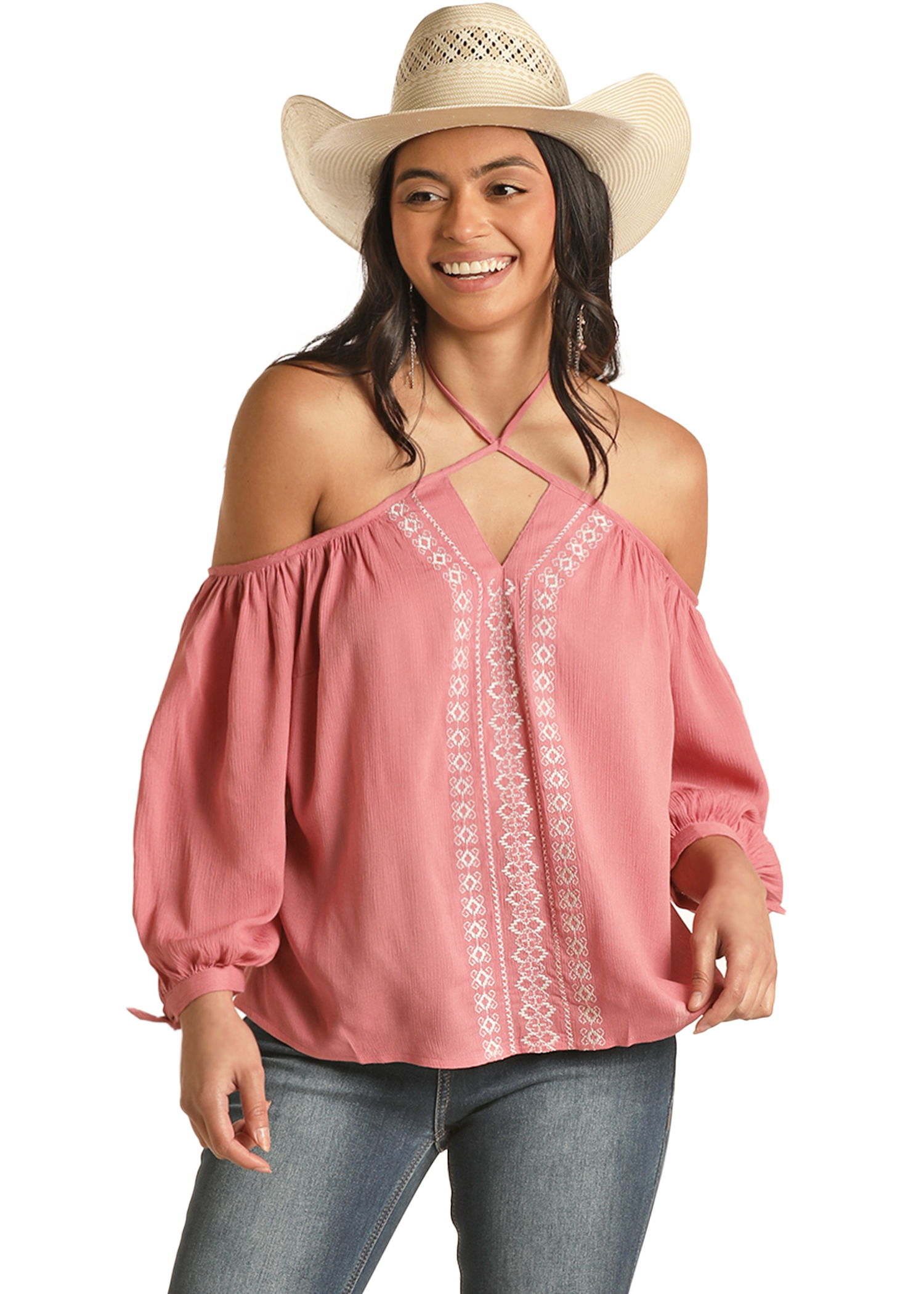 Embroidered Cold Shoulder Blouse