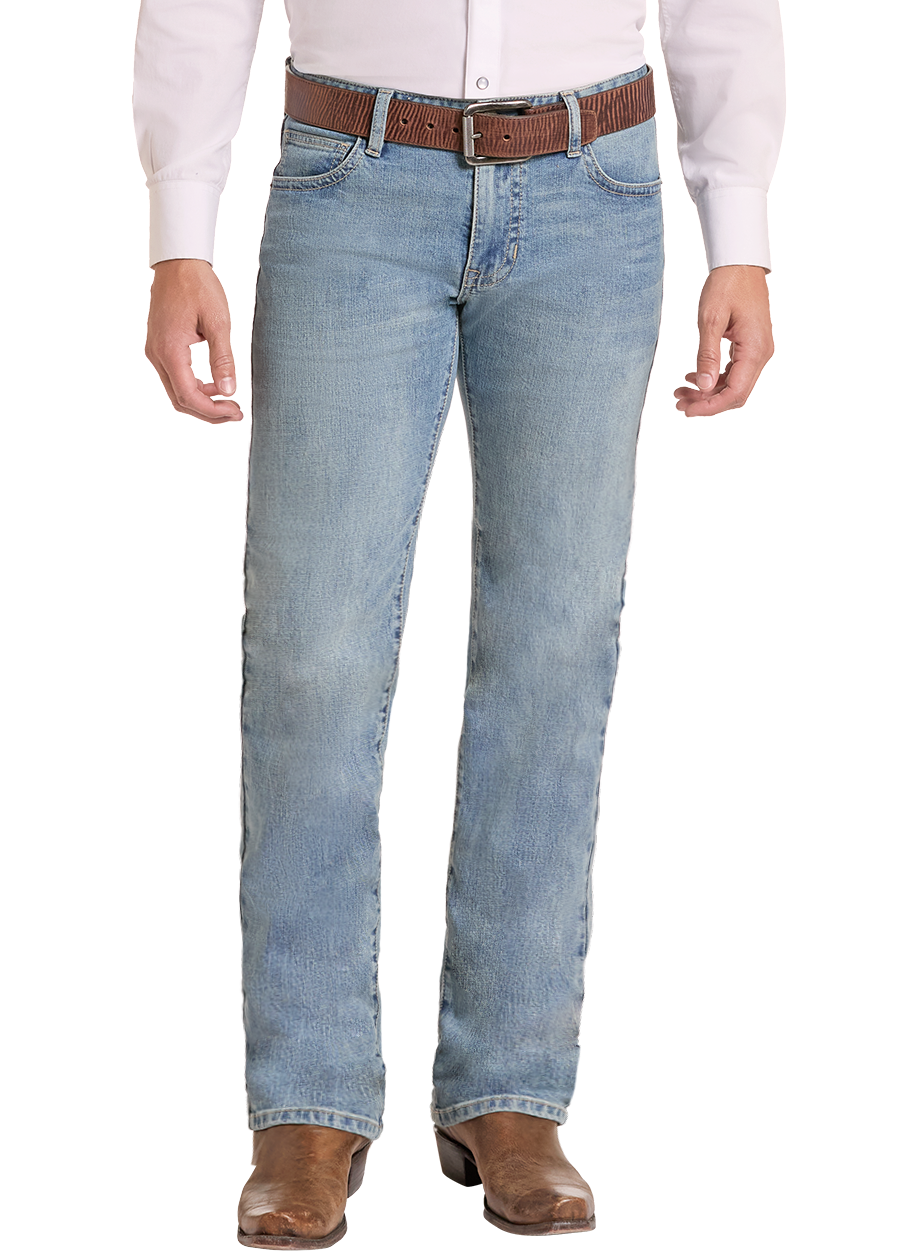 Man wearing light wash relaxed fit jeans