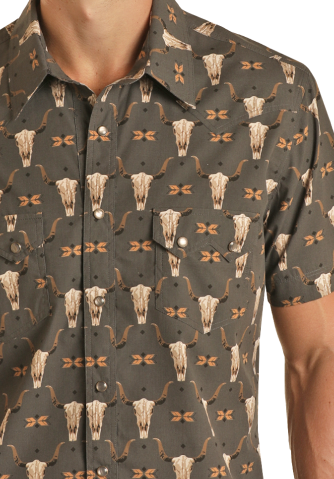 Vintage '46 Skull Short Sleeve Snap Shirt