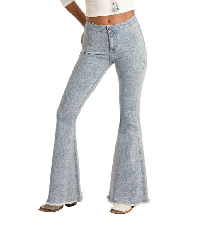 Aztec Pattern High Rise Bell Bottom Jeans