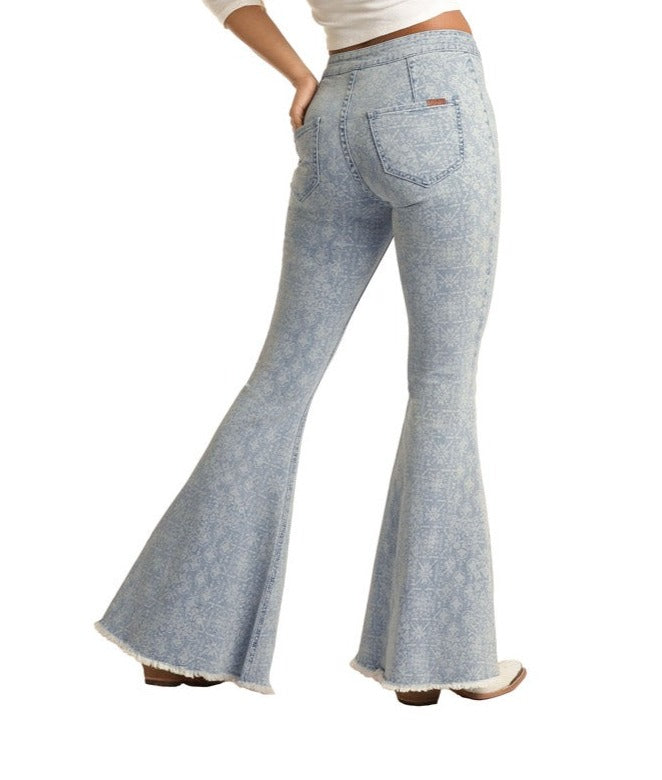 Aztec Pattern High Rise Bell Bottom Jeans