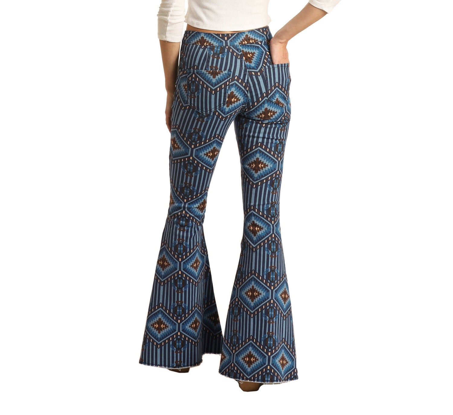 Diamond Aztec High Rise Bell Bottom Jeans