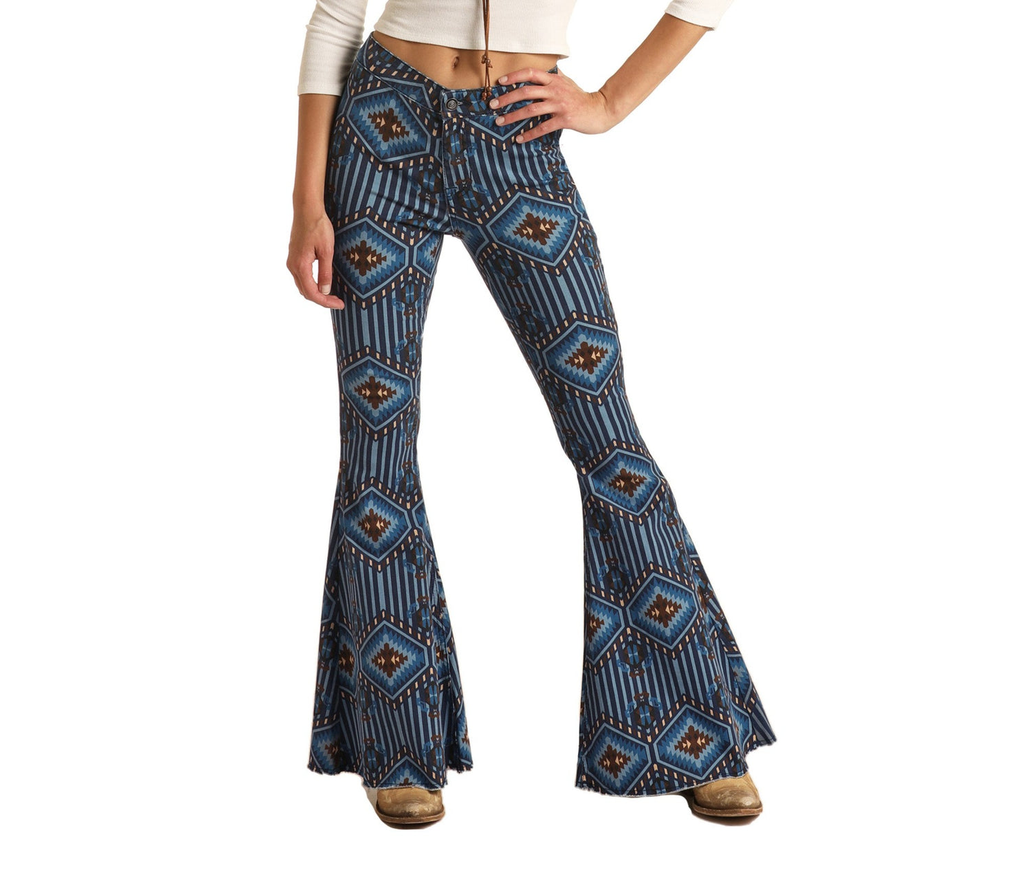 Diamond Aztec High Rise Bell Bottom Jeans