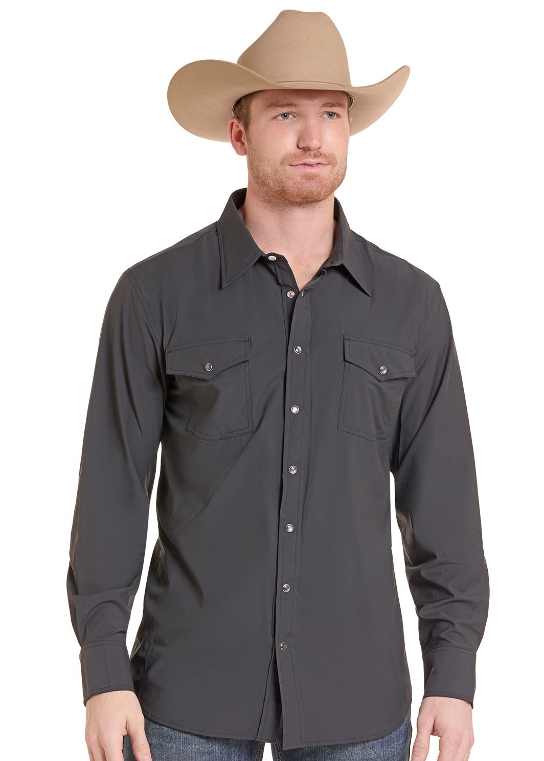 Man wearing a Black TEK Core Long Sleeve Dress Shirt