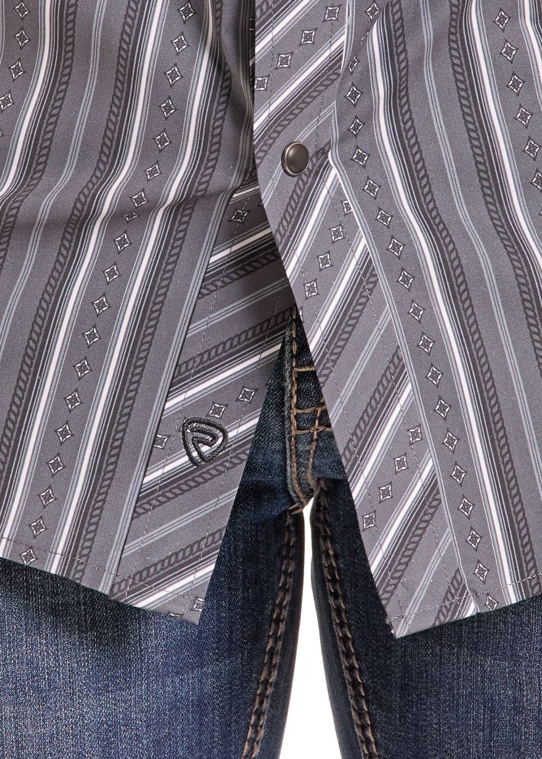Detail image of Charcoal Diamond Striped Long Sleeve Snap Shirt
