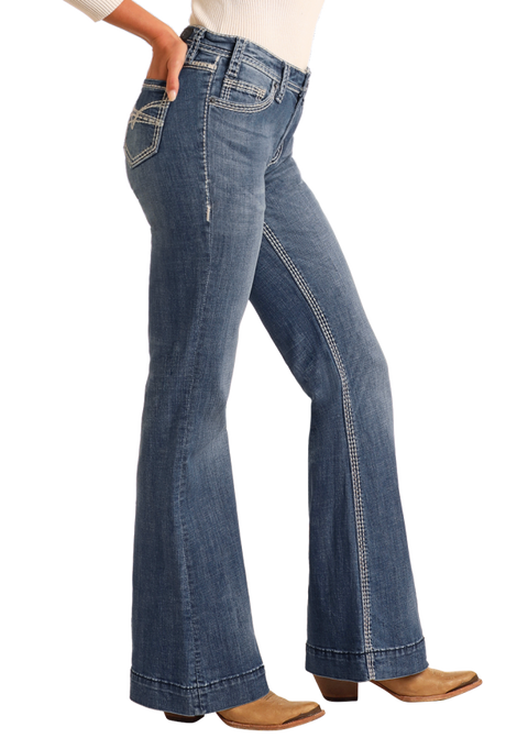 Women's Mid Rise Petal Stitch Trousers | Rock & Roll Denim