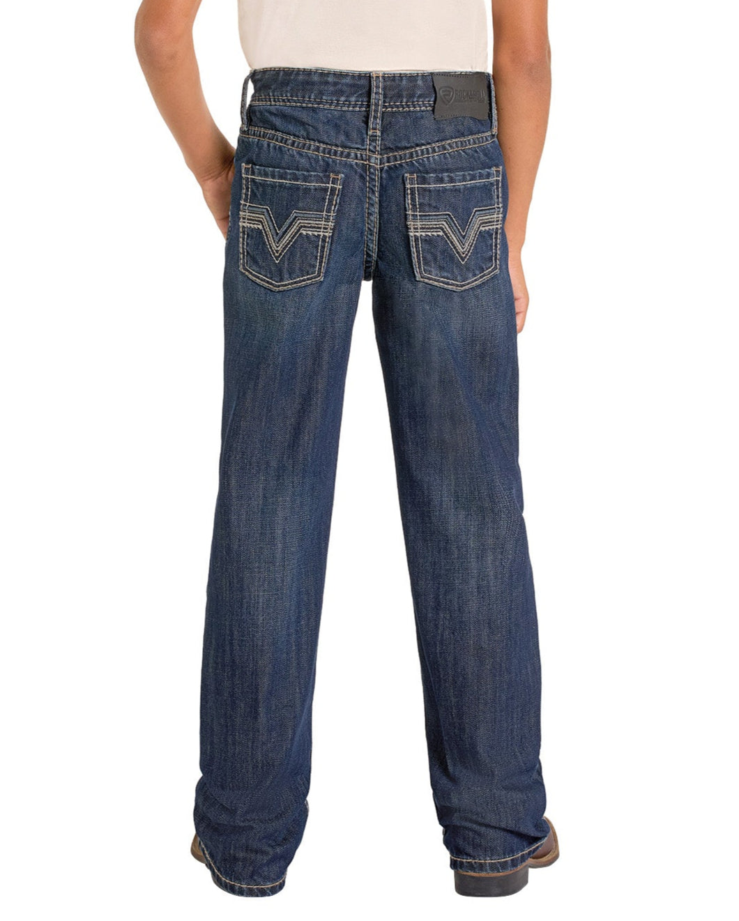 Boys' Regular Fit Dark Signature Pocket Bootcut Jeans | Rock