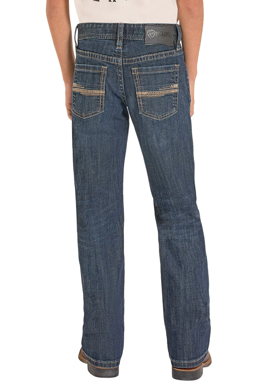 Child wearing a white t-shirt with graphic design and blue jeans on a white background