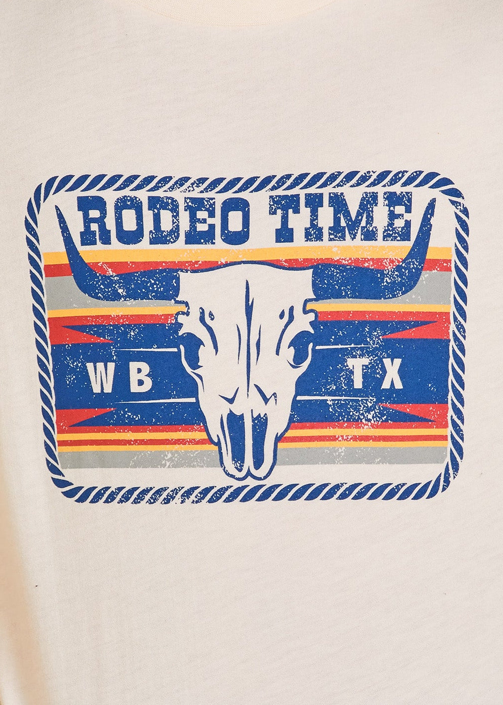Beige t-shirt with 'Rodeo Time WB TX' graphic design on a white background