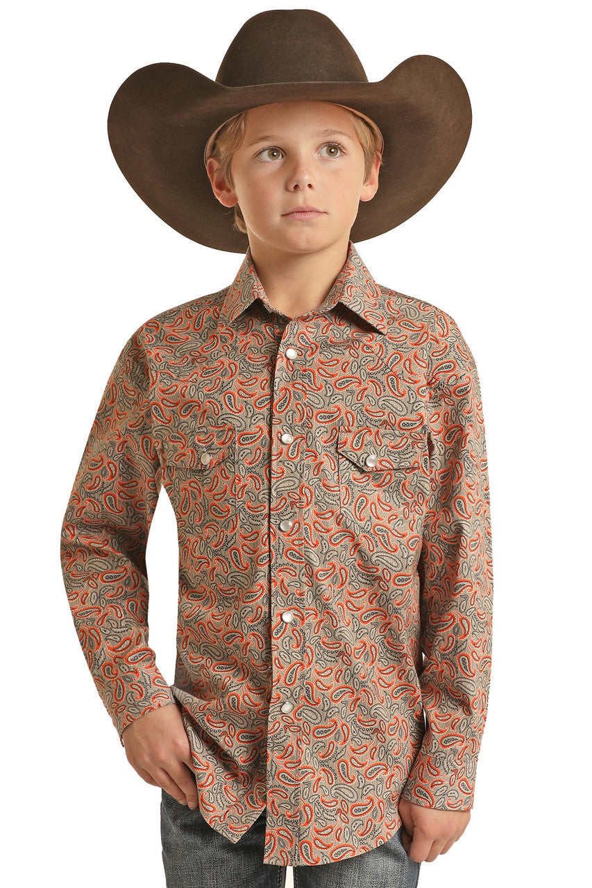 Boys' Paisley Print Long Sleeve Snap Shirt