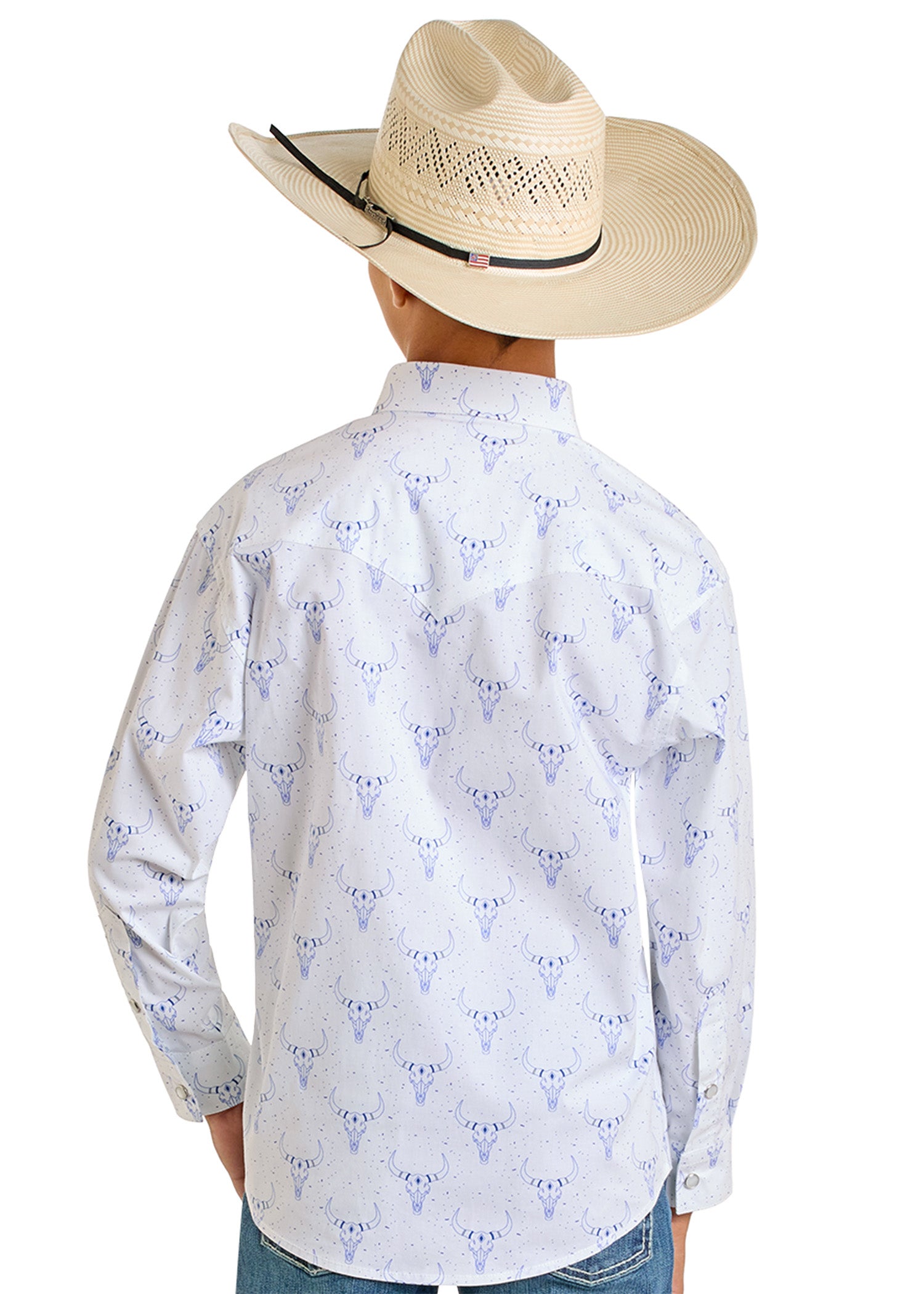 Boys' White Longhorn Long Sleeve Snap Shirt | Rock & Roll Denim