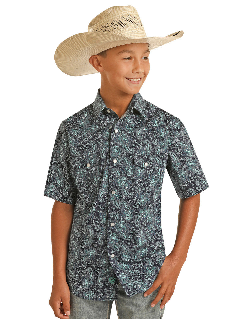 Boys' Paisley Print Short Sleeve Snap Shirt