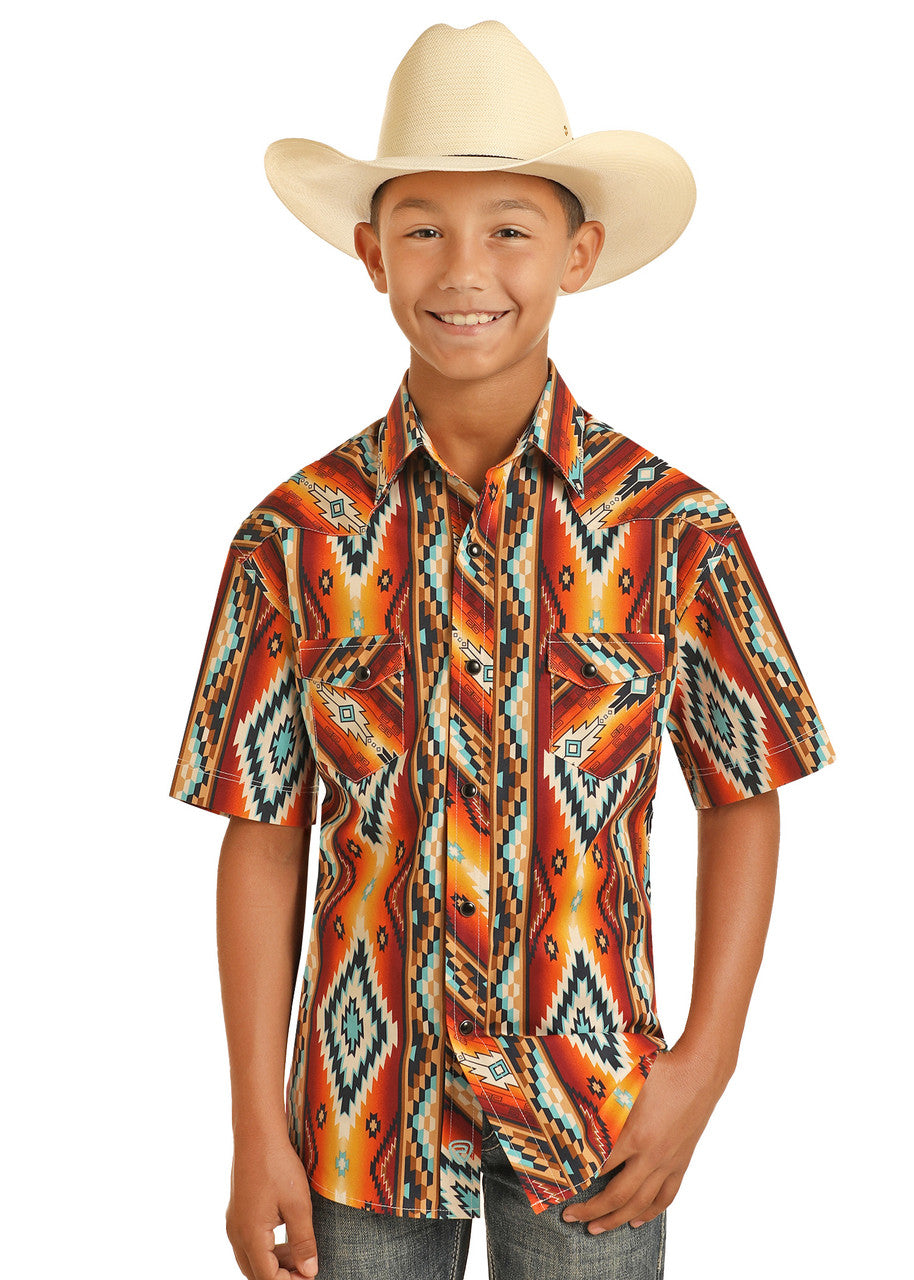 Boys' Aztec Short Sleeve Snap Shirt