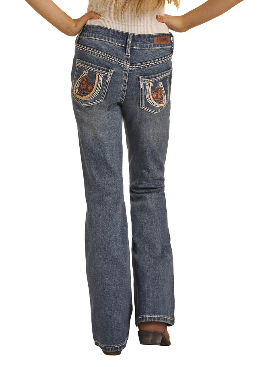 Girls' Horse Embroidered Bootcut Jeans