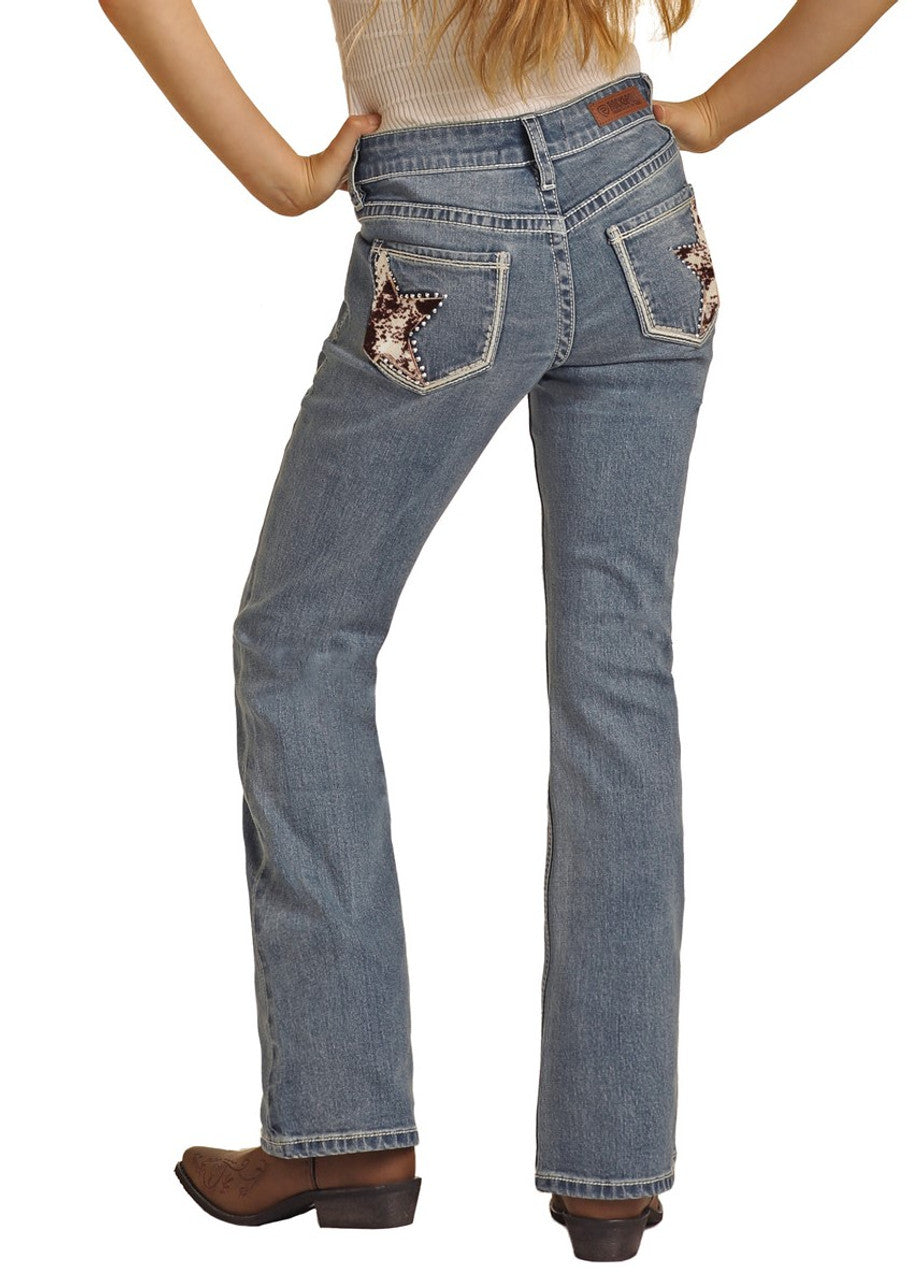 Girls' Cowhide Star Embroidered Bootcut Jeans