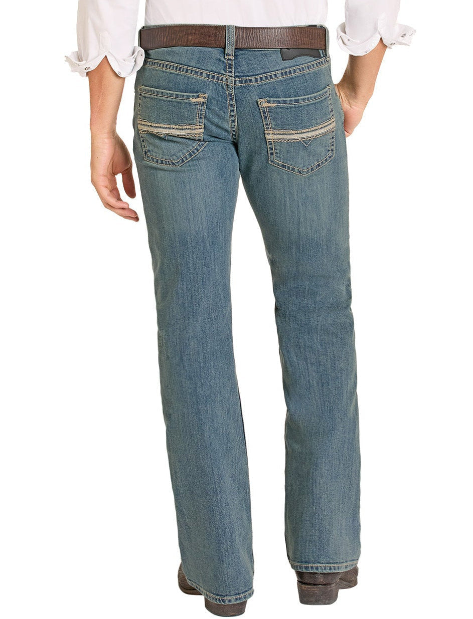 Man wearing a white shirt, blue jeans, and a brown cowboy hat on a white background