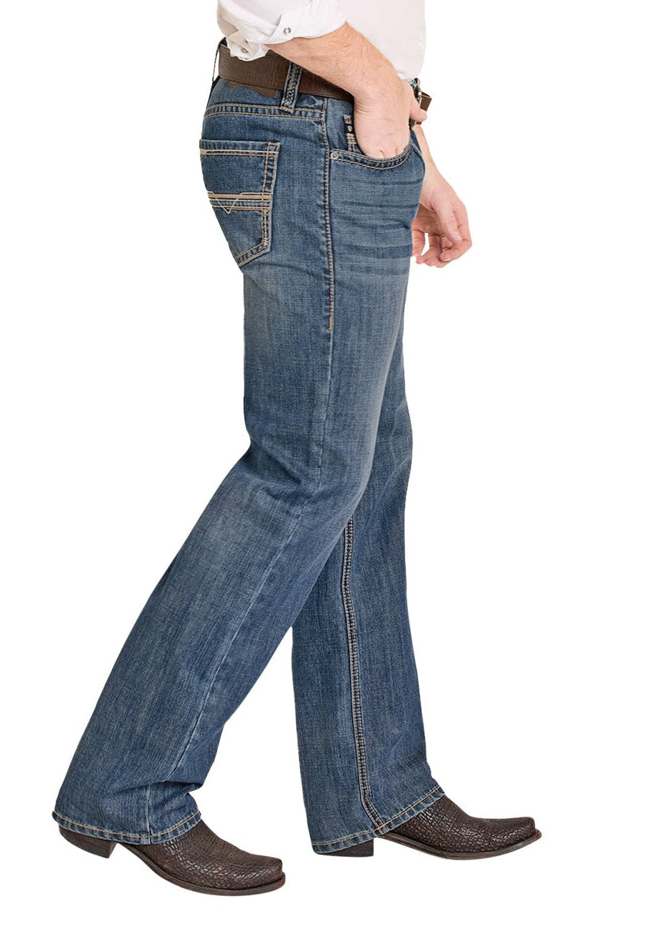 Man wearing a white shirt, blue jeans, and a cowboy hat on a white background