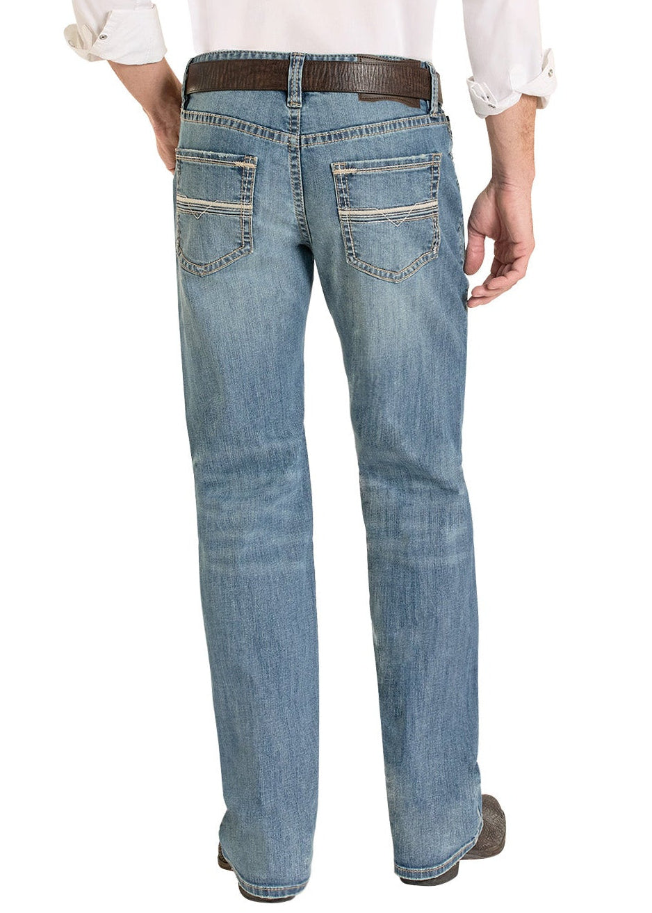 Man wearing a white shirt, blue jeans, and a cowboy hat on a white background