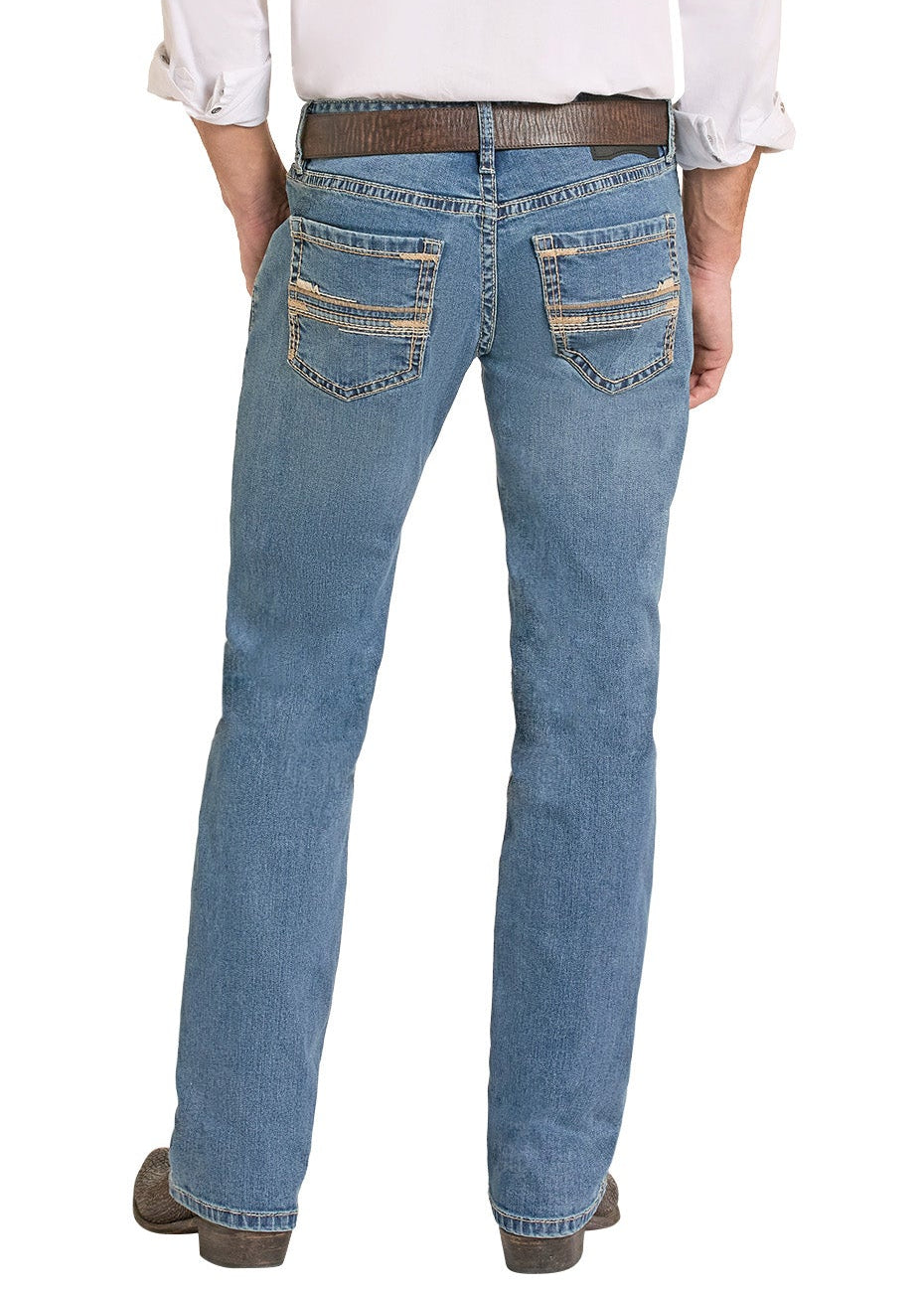 Man wearing a white shirt, blue jeans, and a beige cowboy hat on a white background