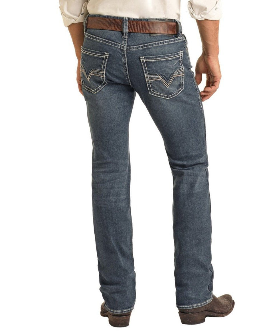 Slim Fit Dark Wash Raised Embroidered Straight Boot Jeans