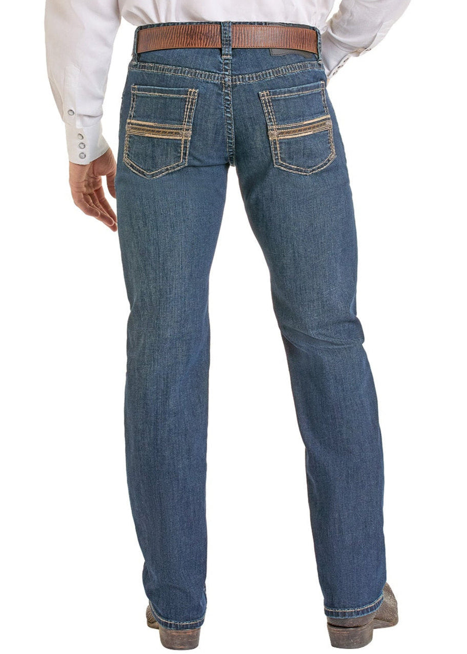 Panel Straight Cut Denim Jeans With Pockets