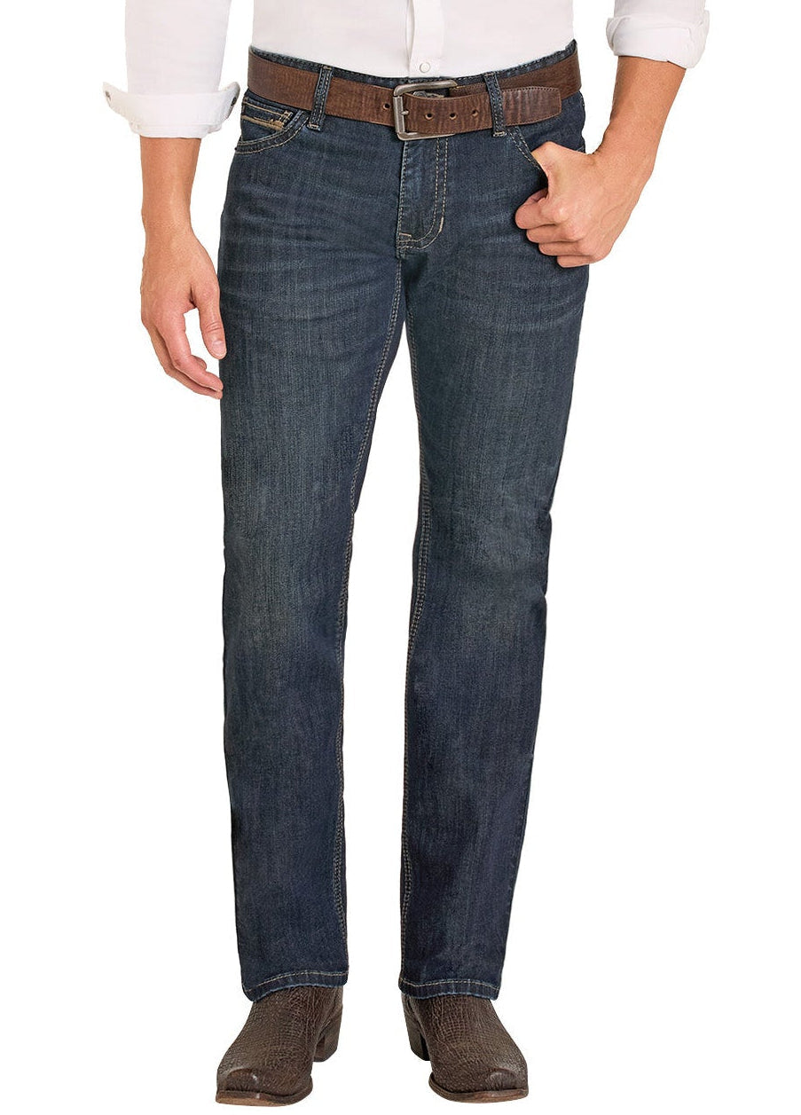 Person wearing blue jeans with a brown belt on a white background