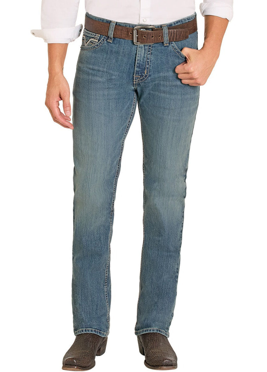 Man wearing a white shirt, blue jeans, and a brown cowboy hat on a white background