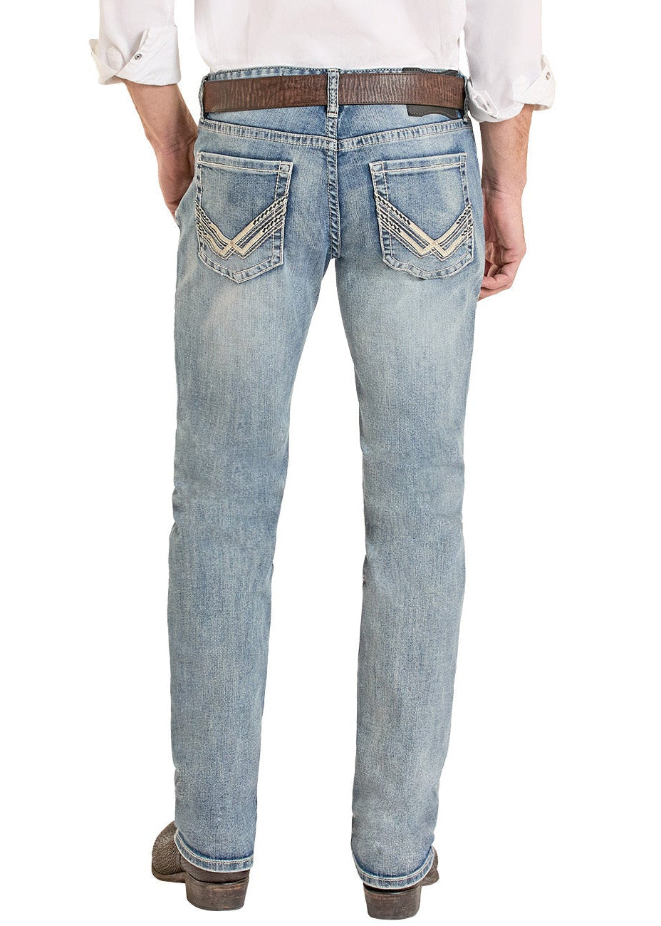 Man wearing a white shirt, light blue jeans, and a cowboy hat on a white background