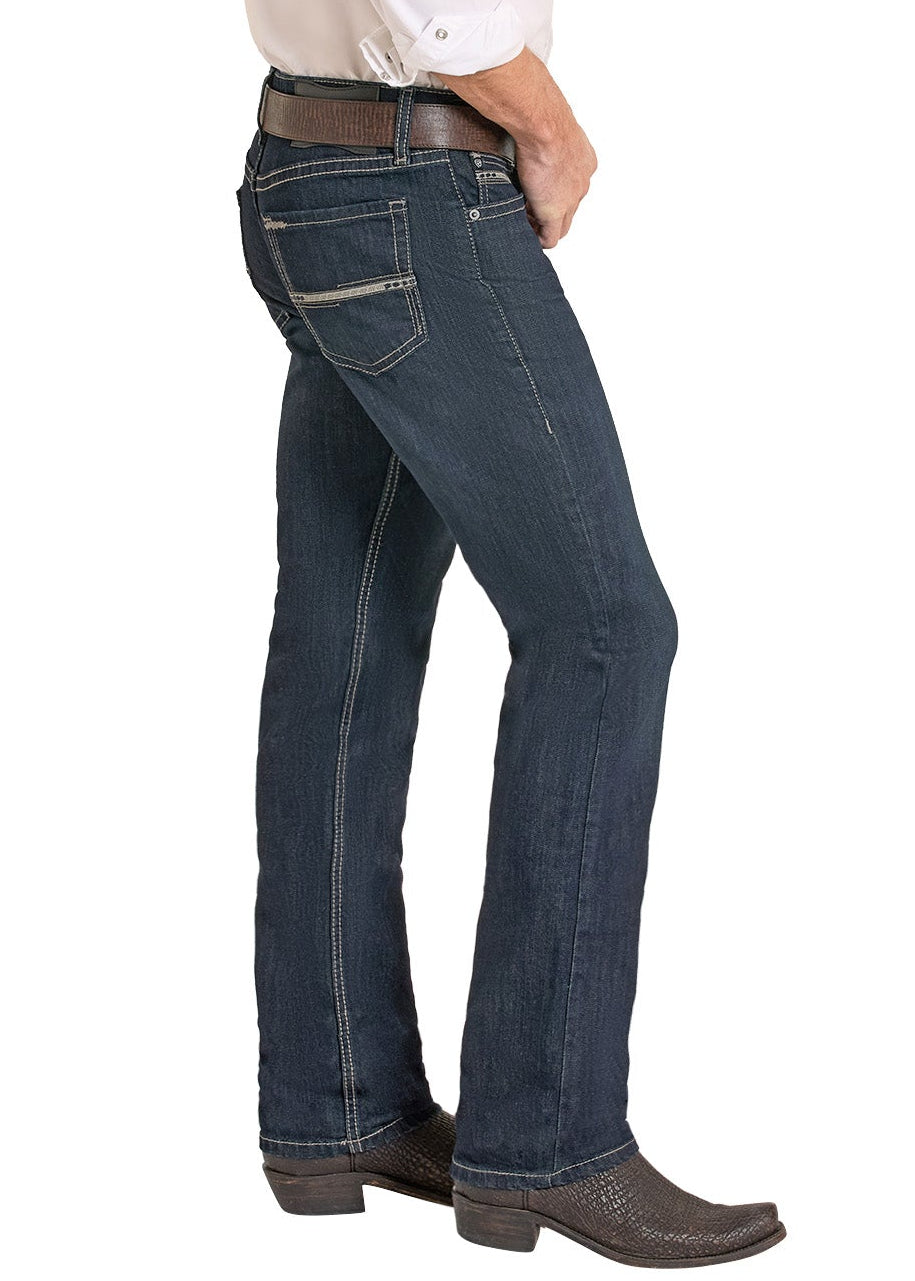 Man wearing a white shirt, dark jeans, and a cowboy hat on a white background