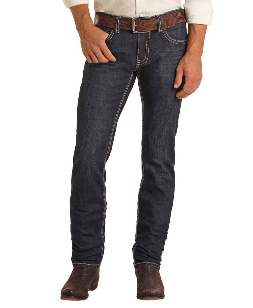 Skinny Fit Dark Wash Straight Leg Jeans